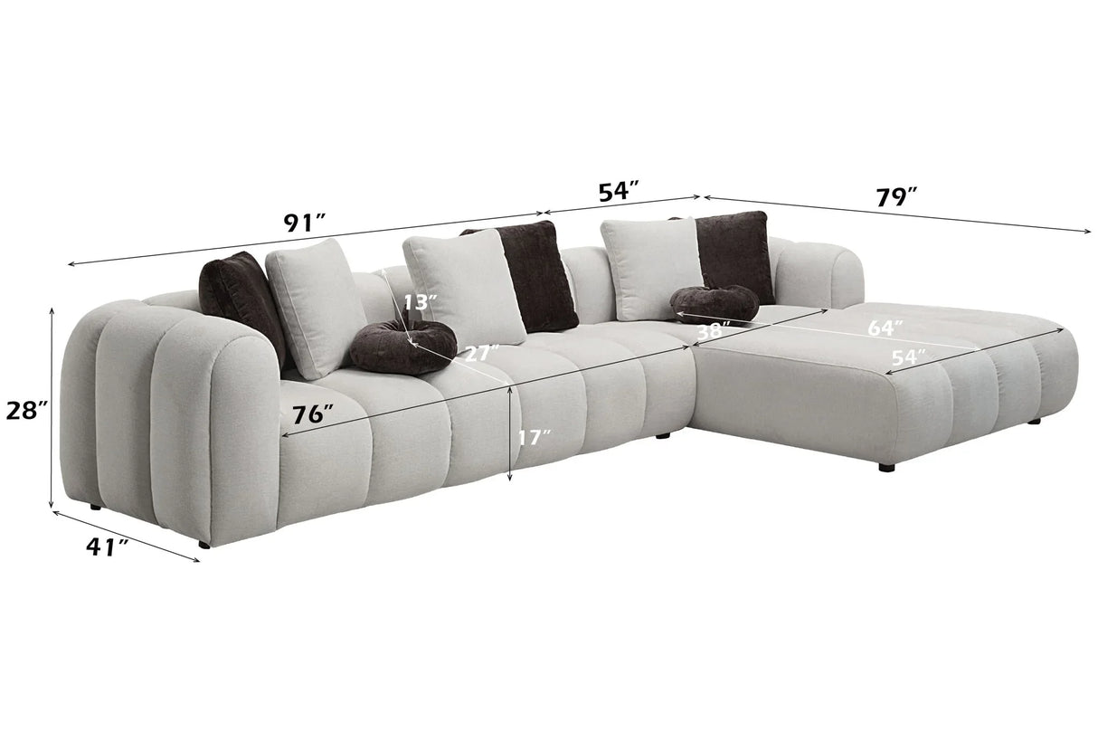 Manilla - Sectional Sofa With 8 Pillows - Ivory White - Furniture Home Direct