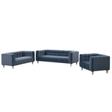 Modern 3-Living Room Set Including Sofa, love seat and Chair with solid wood legs, buttoned tufted backrest - Blue - Furniture Home Direct