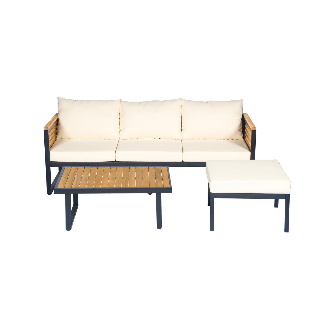 3-piece Outdoor Acacia Wood and Metal Patio Set - Furniture Home Direct
