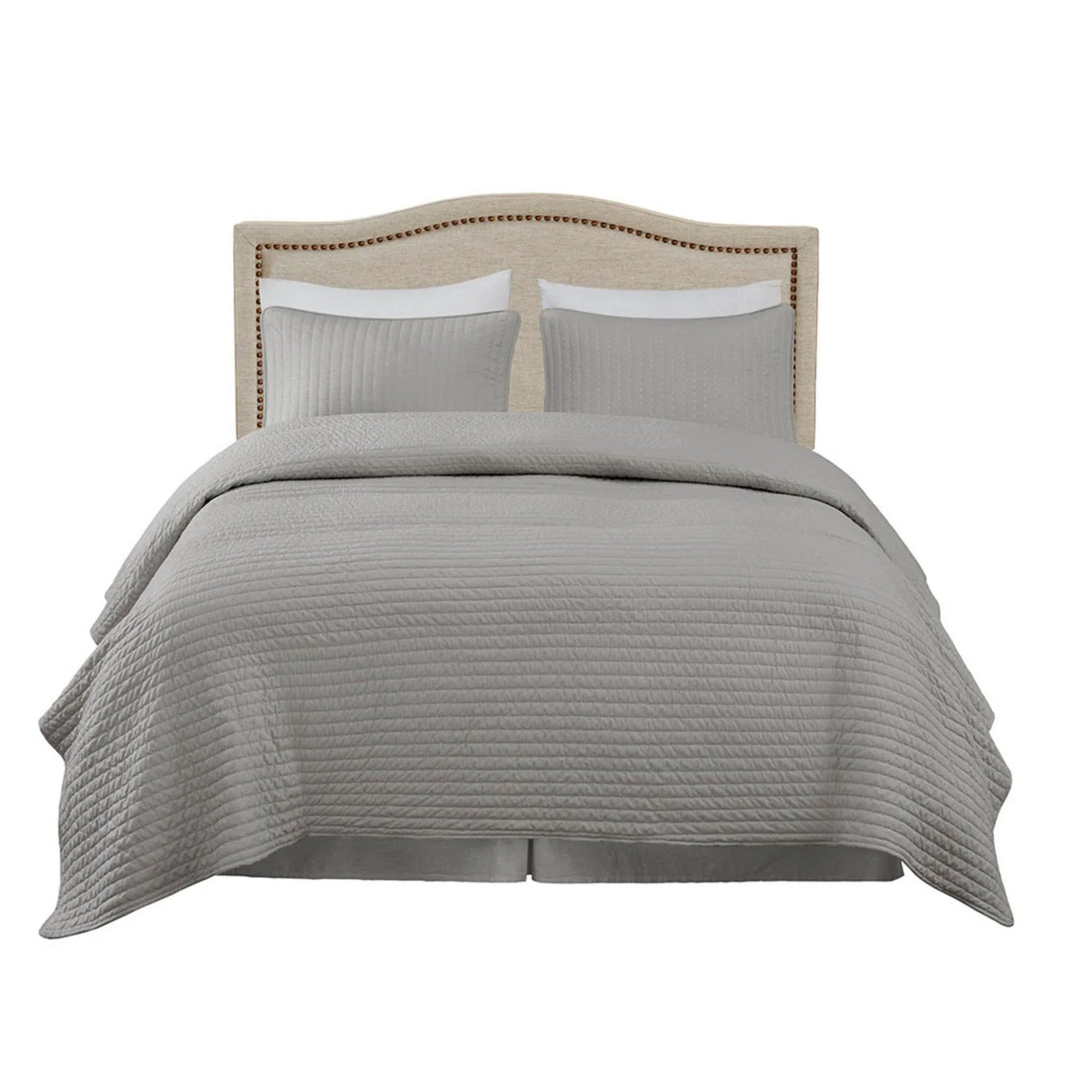 Elegant Panel Headboard With Copper Nailheads And Adjustable Metal Legs - Furniture Home Direct
