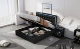 Storage Platform Bed Tufted Upholstered with LED Black - Furniture Home Direct