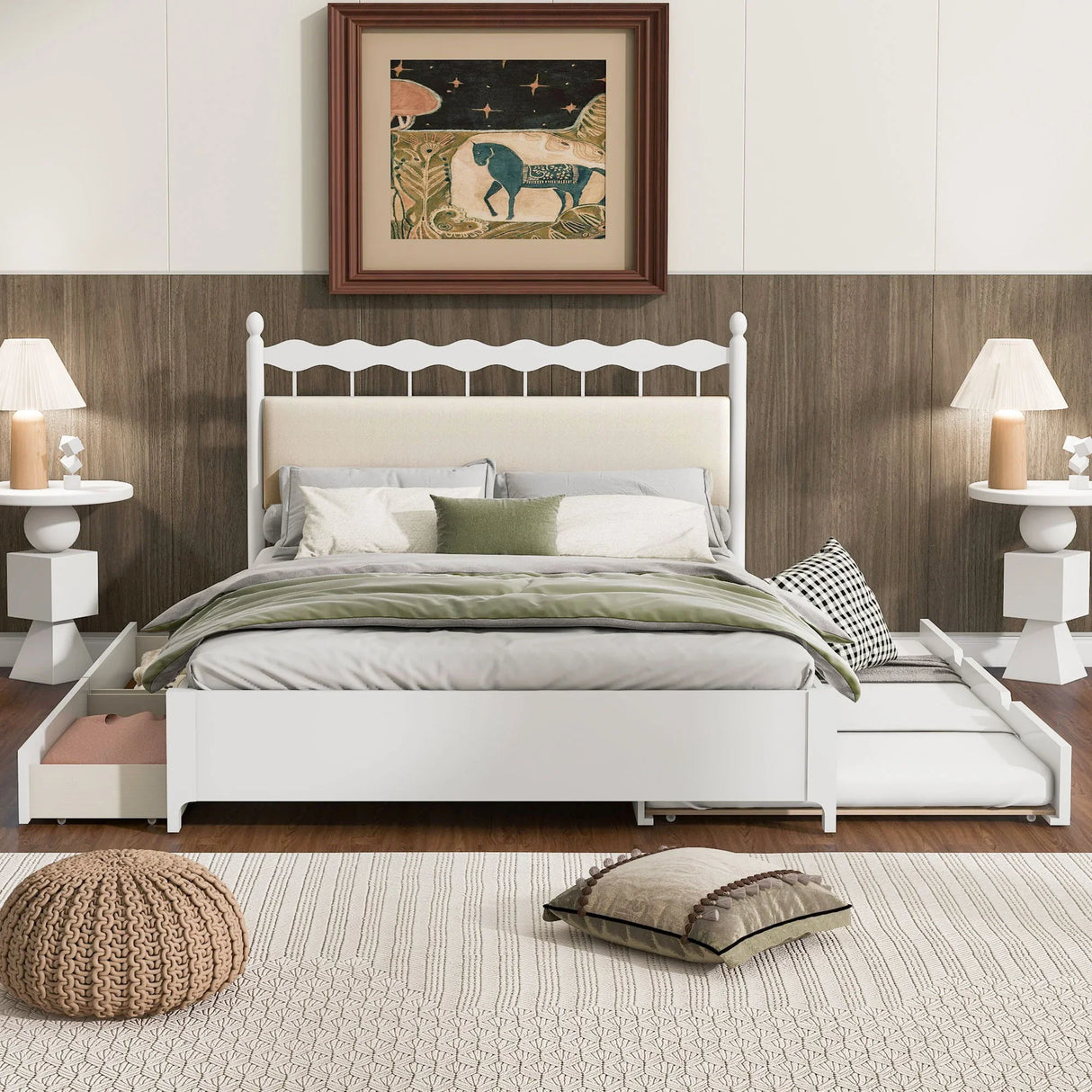 Storage Platform Bed With 2 Big Drawers & Trundle - Furniture Home Direct