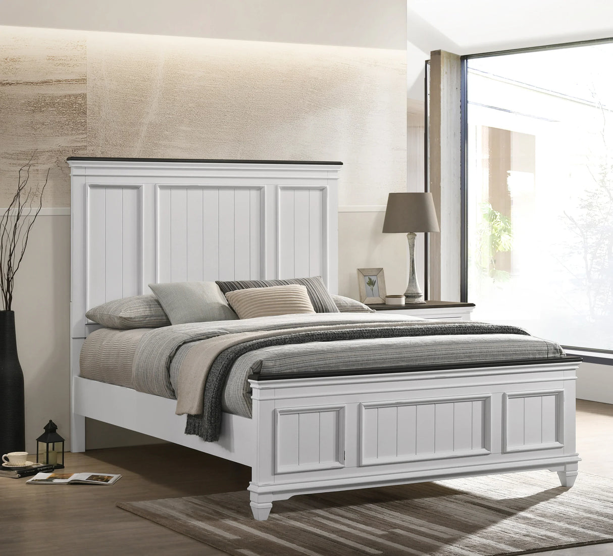 Bedroom Set Queen Bed Dresser Nightstand Antique White - Furniture Home Direct