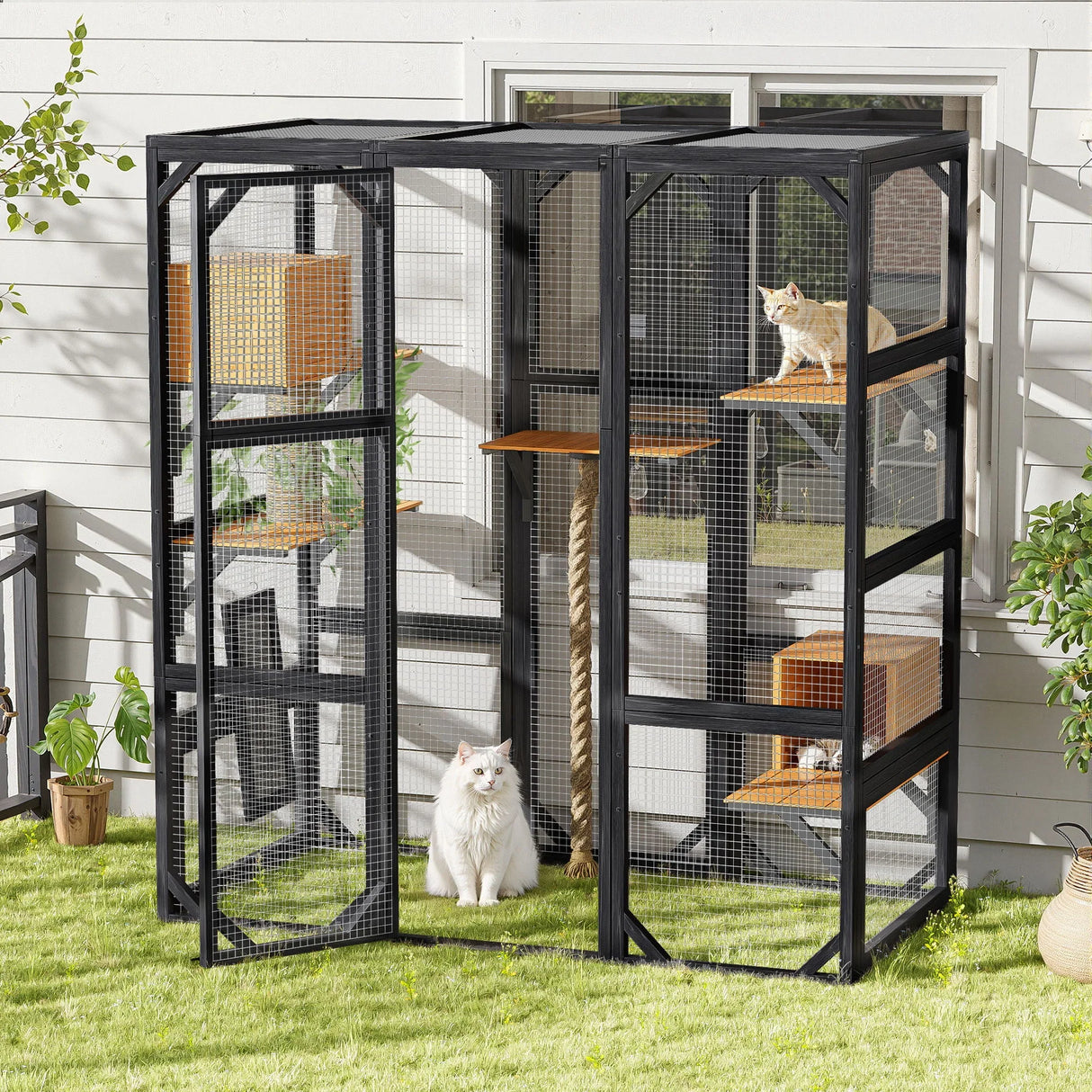 Outdoor Cat House, Diy Cat Enclosure Catio With Double Enter Doors - Furniture Home Direct
