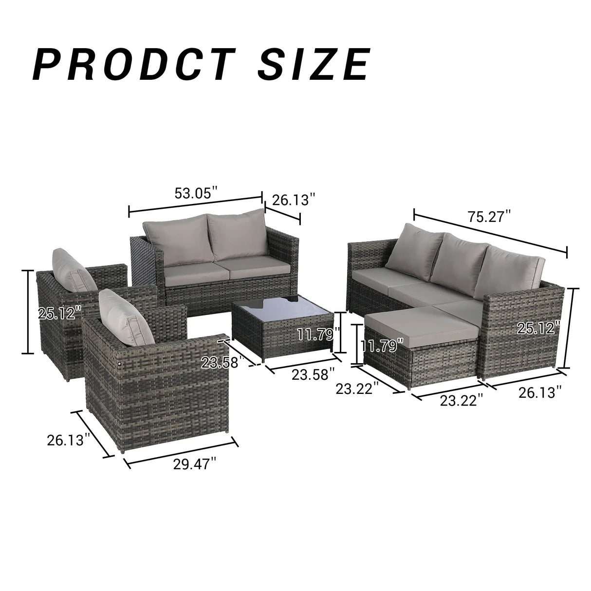 6 Piece Wicker Patio Set With Glass Table - Furniture Home Direct