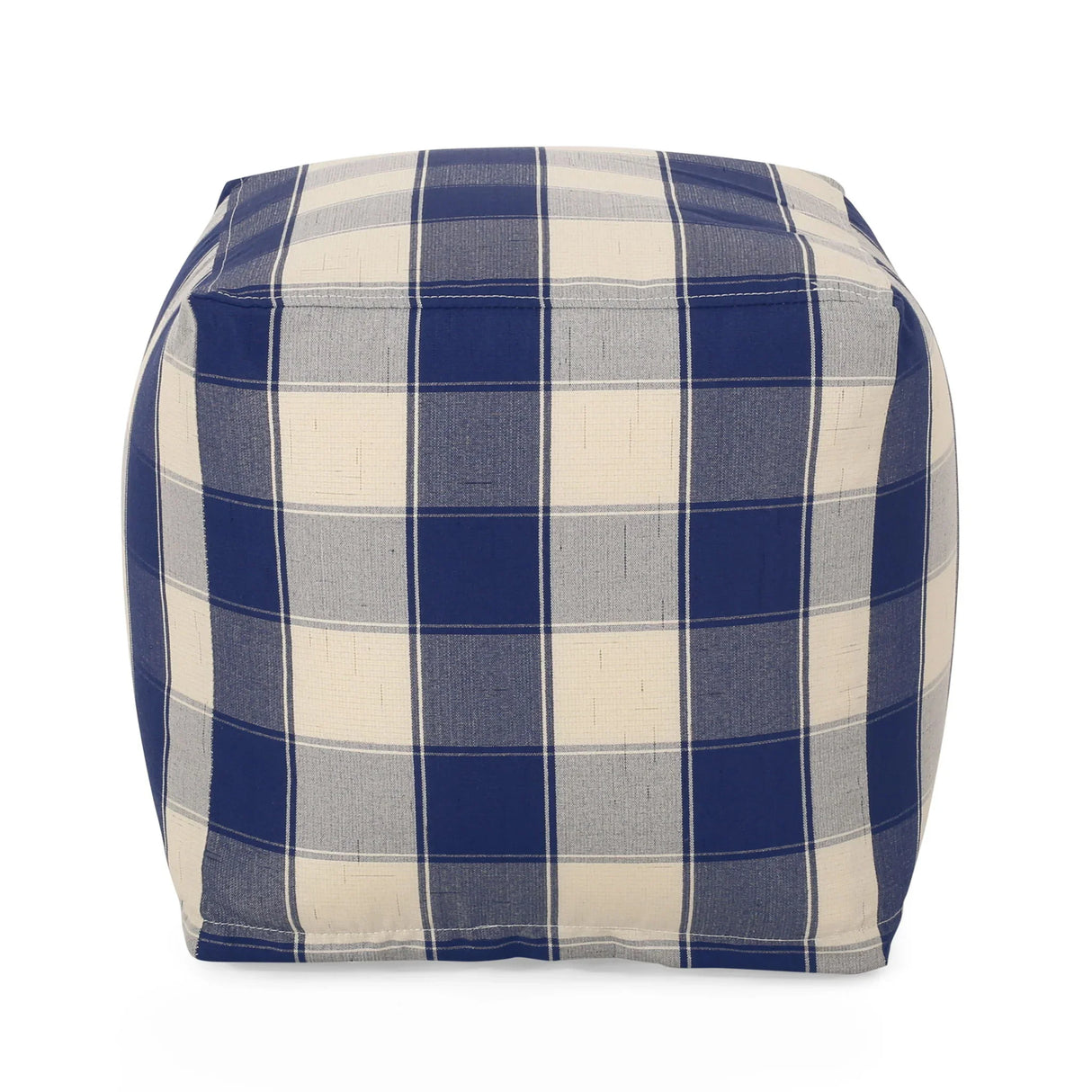 Connor - Checkered Square Pouf Ottoman And Floor Cushion - Ivory / Navy - Furniture Home Direct