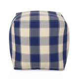 Connor - Checkered Square Pouf Ottoman And Floor Cushion - Ivory / Navy - Furniture Home Direct