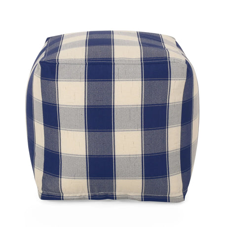 Connor - Checkered Square Pouf Ottoman And Floor Cushion - Ivory / Navy - Furniture Home Direct