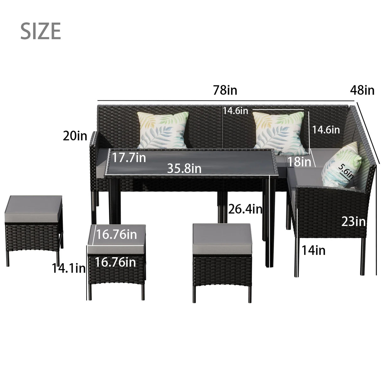 7 Piece Outdoor Furniture Set Waterproof Cushions Glass Table - Furniture Home Direct
