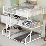 Full Long Over Twin Long Over Queen Size Triple Bunk Bed With Long And Short Ladder - White - Furniture Home Direct