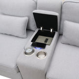 114.2 Sofa With Console 2 Cupholders 2 USB Ports Light Gray - Furniture Home Direct
