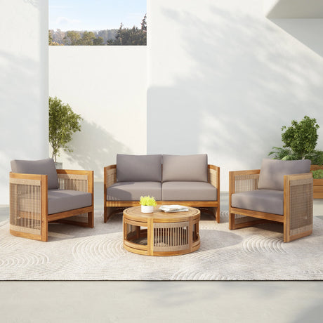 4 Piece Outdoor Set With Barrel Style Chairs - Brown - Furniture Home Direct