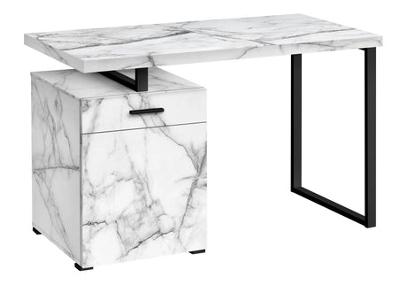 Computer Desk, Home Office, Laptop, Left, Right Set-Up, Storage Drawers, Work, Marble Look Laminate, Contemporary, Modern - White - Furniture Home Direct