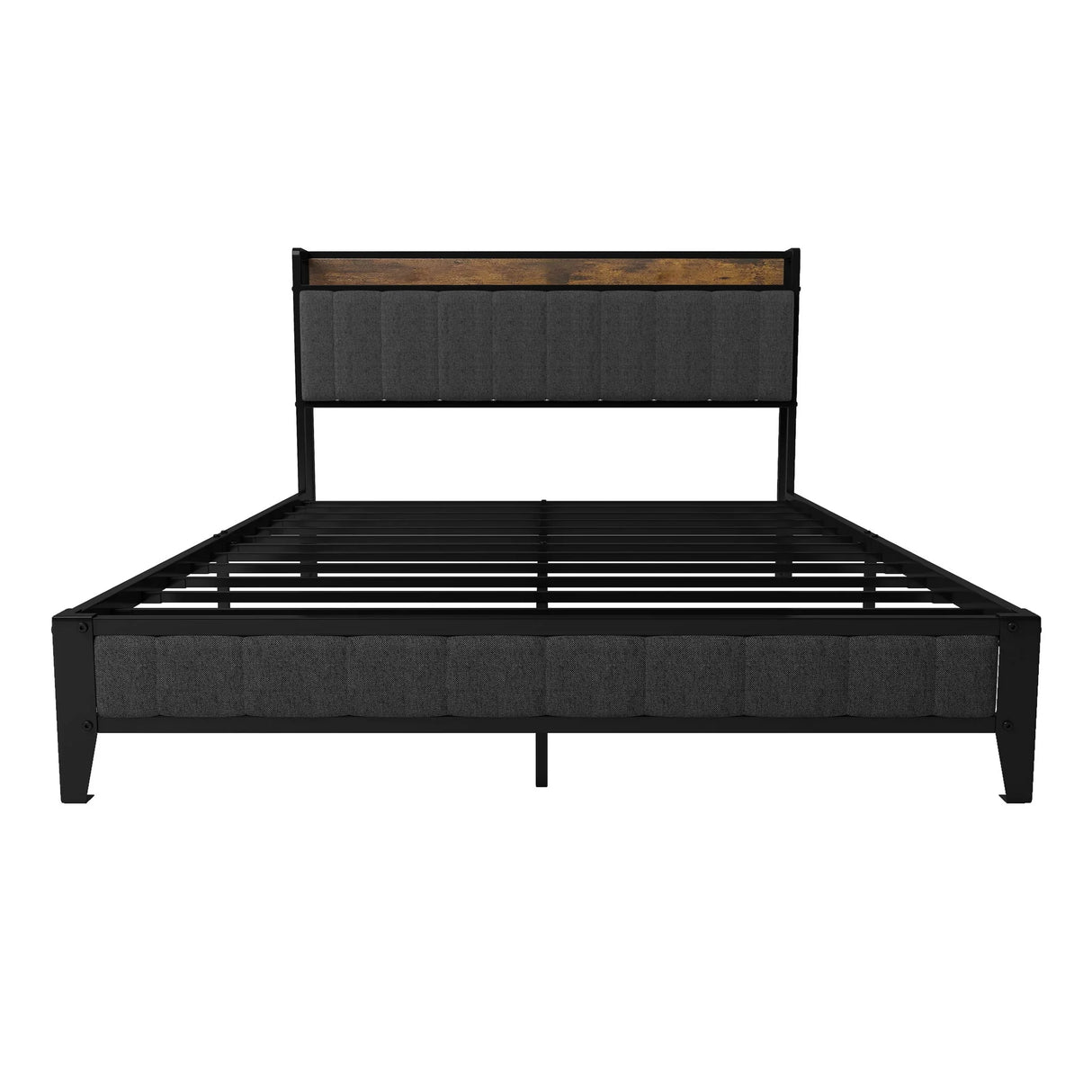 Bed With Charging Station, American Design Upholstered Headboard, Metal Platform - Furniture Home Direct