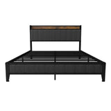 Bed With Charging Station, American Design Upholstered Headboard, Metal Platform - Furniture Home Direct