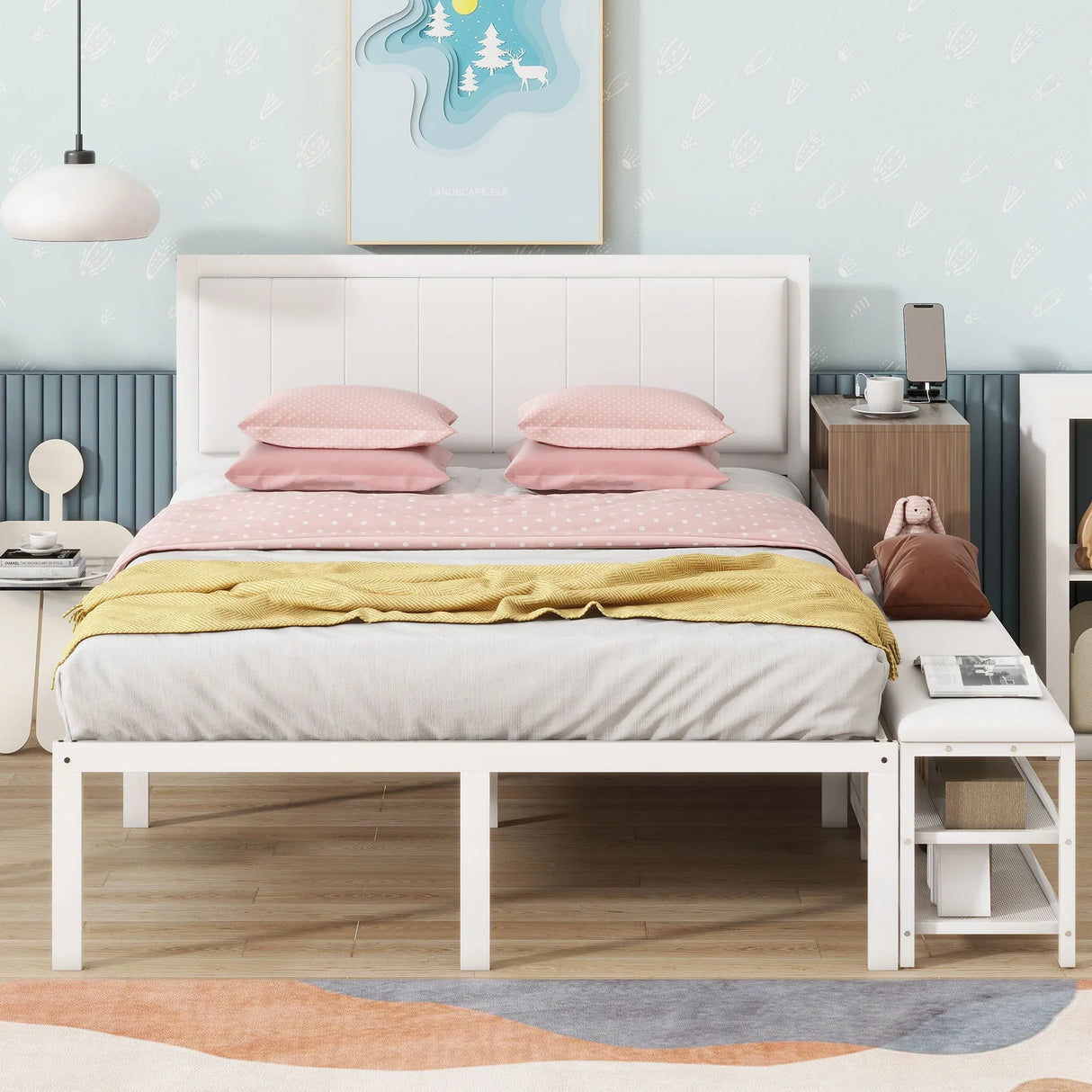 Platform Bed With 2 Tier Storage Shelves, Storage Cabinet - Furniture Home Direct