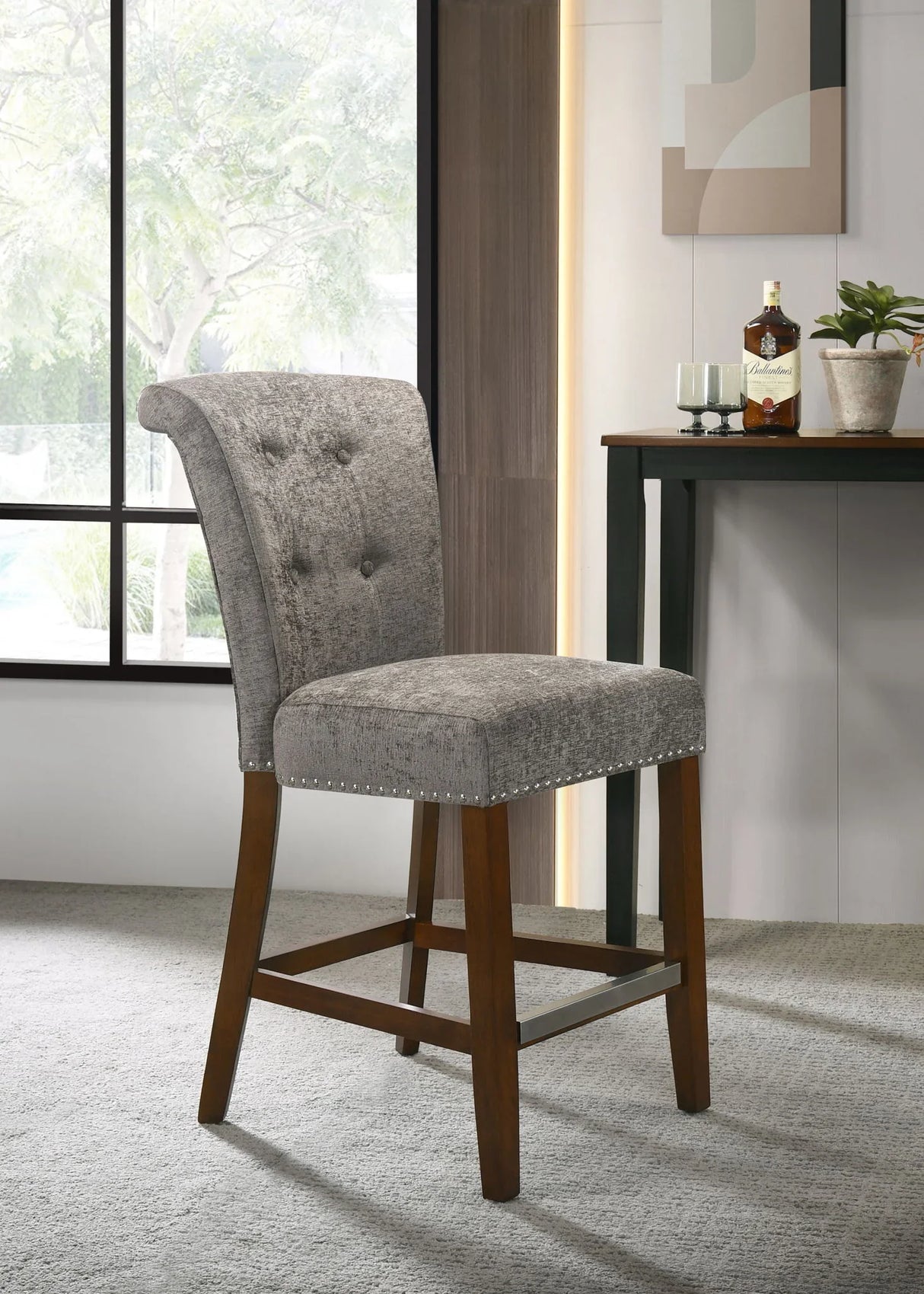 Auggie - 20.5" Fabric Counter Height Chair With Nailhead Trim - Furniture Home Direct