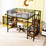 Loft Bed With Desk And Grid, Stylish Frame With Lateral Storage Ladder And Wardrobe - Furniture Home Direct
