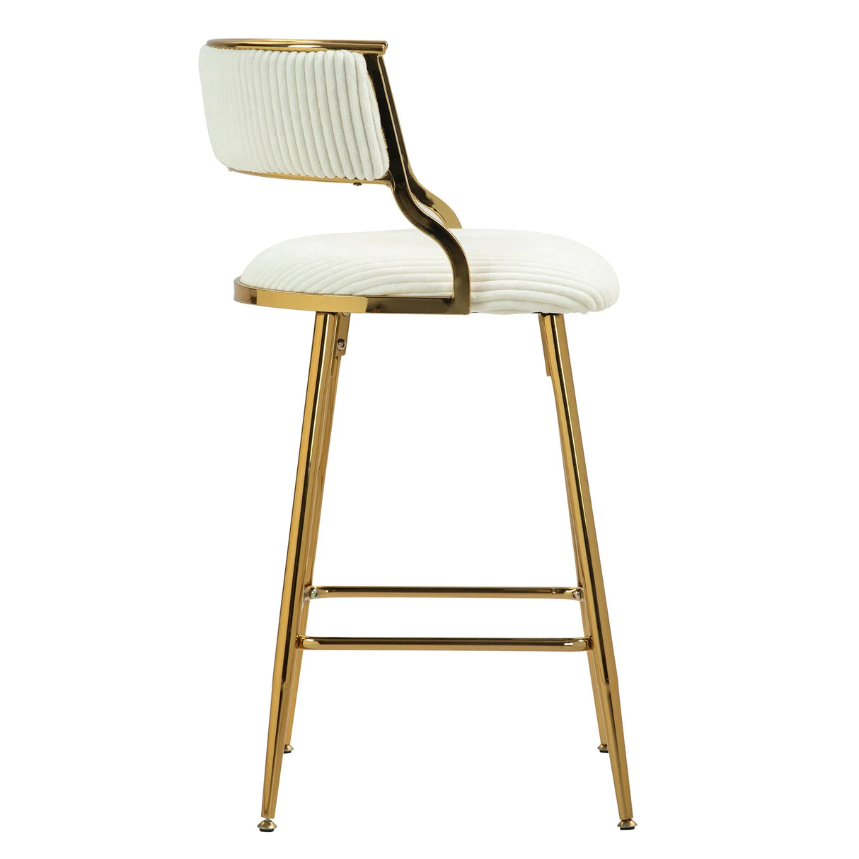 Counter Height Bar Stool Backrest Corduroy Upholstery Beige - Furniture Home Direct