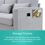 4 Seater Modern Linen Sofa With Armrest Pockets And 4 Pillows, Minimalist Style Couch For Living Room - Furniture Home Direct