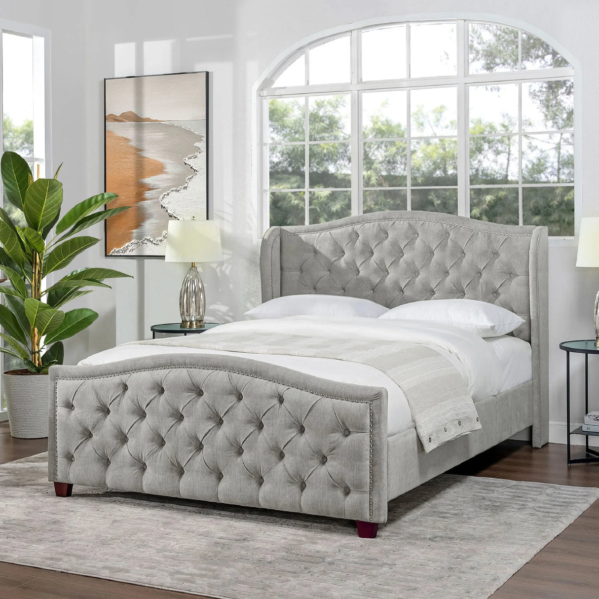 Fontana - Handcrafted Wingback Upholstered Platform Bed Frame - Furniture Home Direct