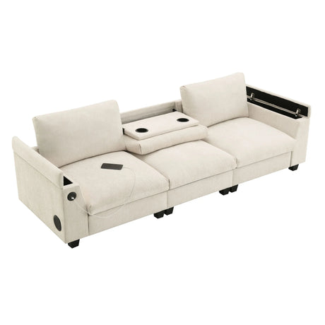 Sectional With Bluetooth Speaker Comfy Cloud Couch Set With Drop Down Table Cup Holders, USB Charger Storage Armrest Wide Seat Sofa - Furniture Home Direct