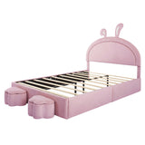Rabbit Shaped Bed With Storage Stools Upholstered Pink - Furniture Home Direct