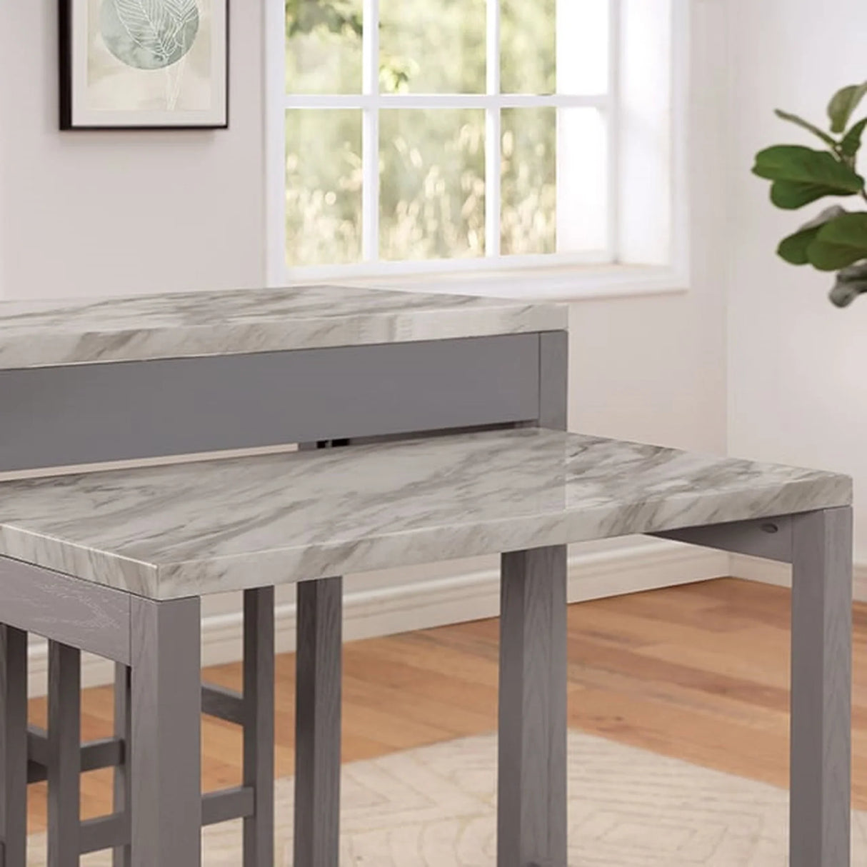 Counter Height Dining Island Set With Storage Stools Beige - Furniture Home Direct