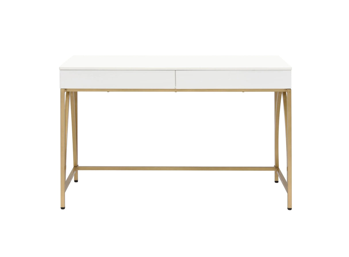 Vanity Desk High Gloss Gold Finish for Bedroom White - Furniture Home Direct