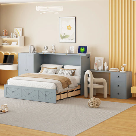 Murphy Bed With USB Port, Large Drawer, And Wardrobe / Desk Combo Versatile Cabinet Bed - Furniture Home Direct