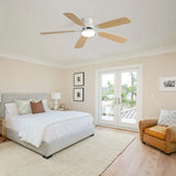 Indoor Modern 52" Ceiling Fan With Dimmable 6 Speed Wind 5 Blades Remote Control Reversible Dc Motor With LED Light - White - Furniture Home Direct