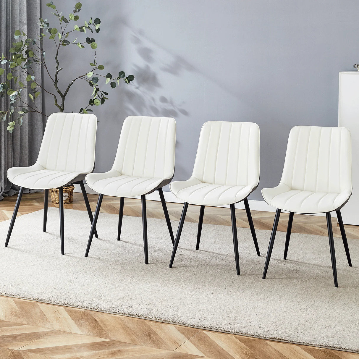 Dining Chairs Four Upholstered Leather Black Legs White - Furniture Home Direct