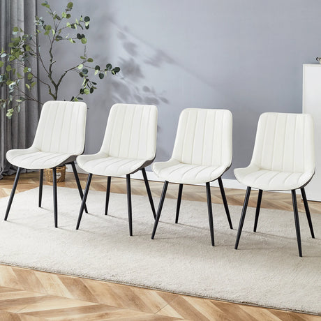 Dining Chairs Four Upholstered Leather Black Legs White - Furniture Home Direct