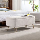 Storage Ottoman Bench For End Of Bed Gold Legs, Modern Camel Faux Fur Entryway Bench Upholstered Padded With Storage For Living Room Bedroom - Furniture Home Direct