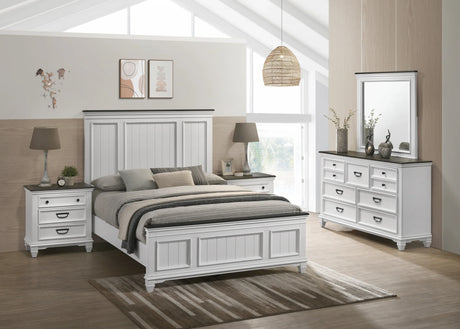 Bedroom Set Queen Bed Dresser Mirror Antique White Gray - Furniture Home Direct