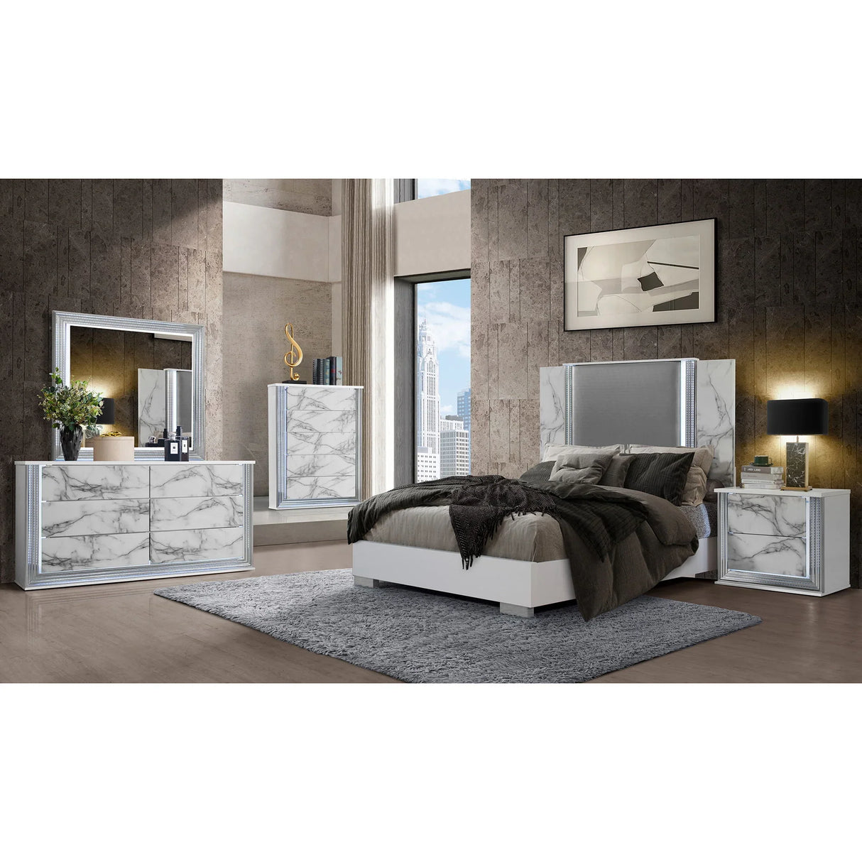 Moon - 5 Pieces Bedroom Set With LED Lighting - Furniture Home Direct