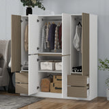 6 Doors Wardrobe Storage For Bedroom, With 4 Drawers - White / Nature - Furniture Home Direct