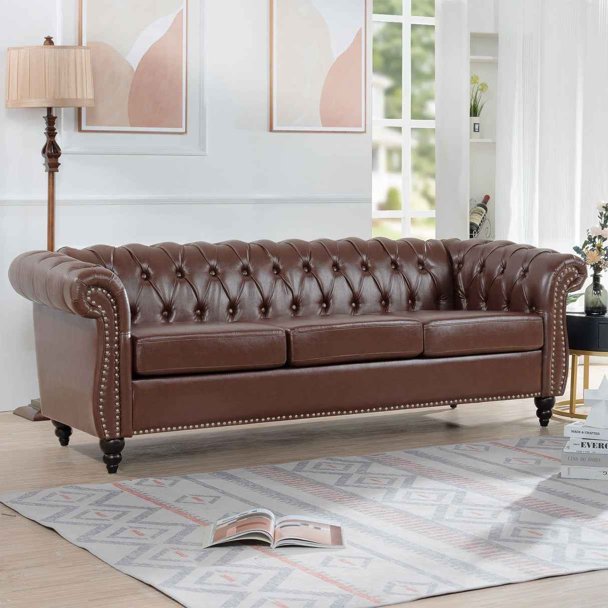 Rolled Arm Chesterfield 3 Seater Sofa - Furniture Home Direct