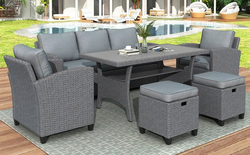 6-Piece Outdoor Wicker Set - Gray - Furniture Home Direct