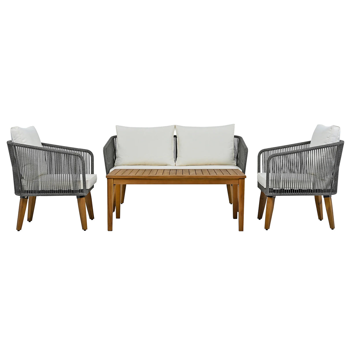 4-Piece Patio Conversation Set with Loveseat, 2 Chairs, Coffee Table + Cushions - Gray - Furniture Home Direct