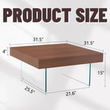 Faux Walnut Square Coffee Table with Tempered Glass Legs - Furniture Home Direct