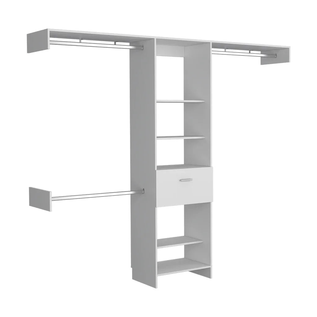 Closet System With Five Shelves Drawer Rods Bedroom White - Furniture Home Direct