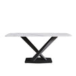 70.87" Modern Artificial Stone White Curved Black Metal Leg Dining Table, Can Accommodate 6-8 People - White / Black - Furniture Home Direct