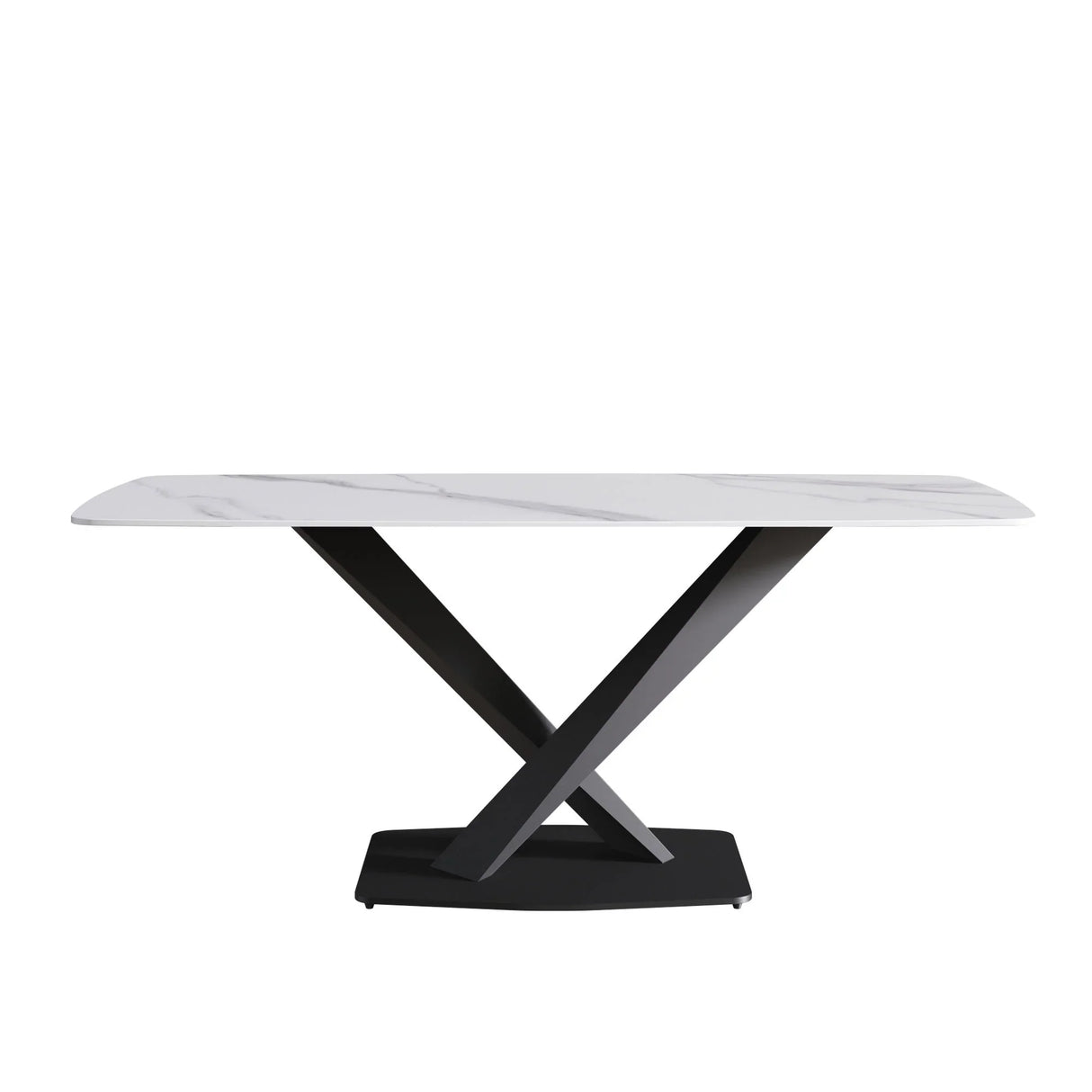 70.87" Modern Artificial Stone White Curved Black Metal Leg Dining Table, Can Accommodate 6-8 People - White / Black - Furniture Home Direct
