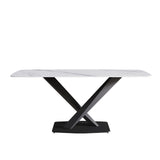 70.87" Modern Artificial Stone White Curved Black Metal Leg Dining Table, Can Accommodate 6-8 People - White / Black - Furniture Home Direct