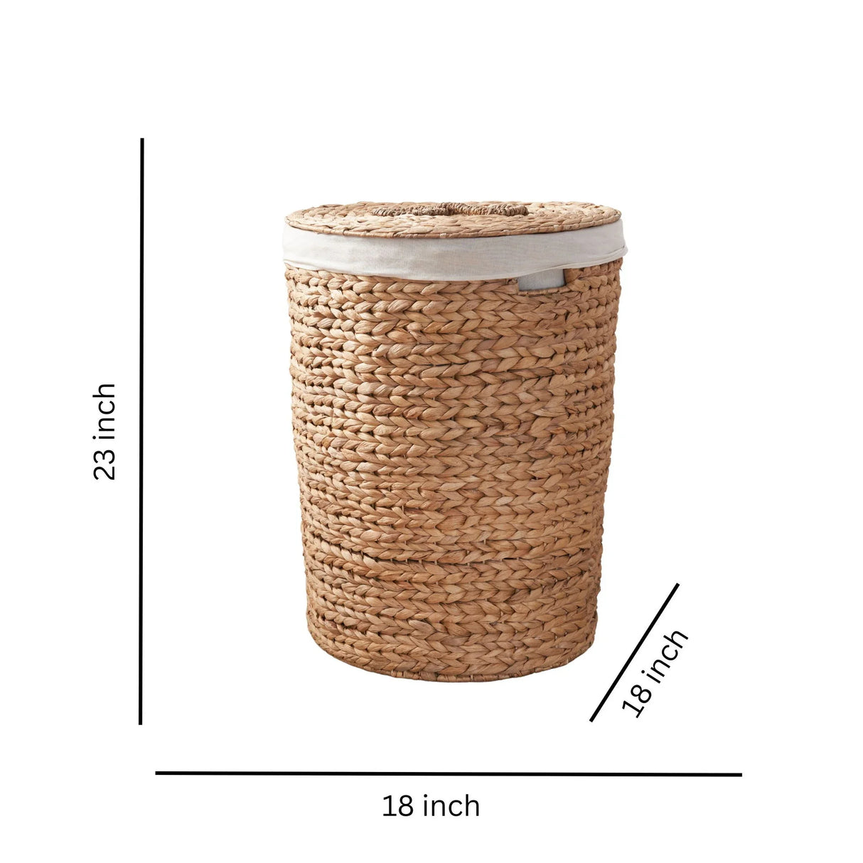 Ludmilla Round Tall Water Hyacinth Woven Wicker Laundry Hamper With Lid - For Clothes, Canvas, Toys And Book Storage With Removable Liner - 18" X 18" X 23" - Natural Brown - Furniture Home Direct