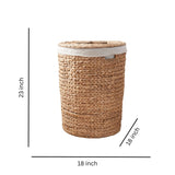 Ludmilla Round Tall Water Hyacinth Woven Wicker Laundry Hamper With Lid - For Clothes, Canvas, Toys And Book Storage With Removable Liner - 18" X 18" X 23" - Natural Brown - Furniture Home Direct