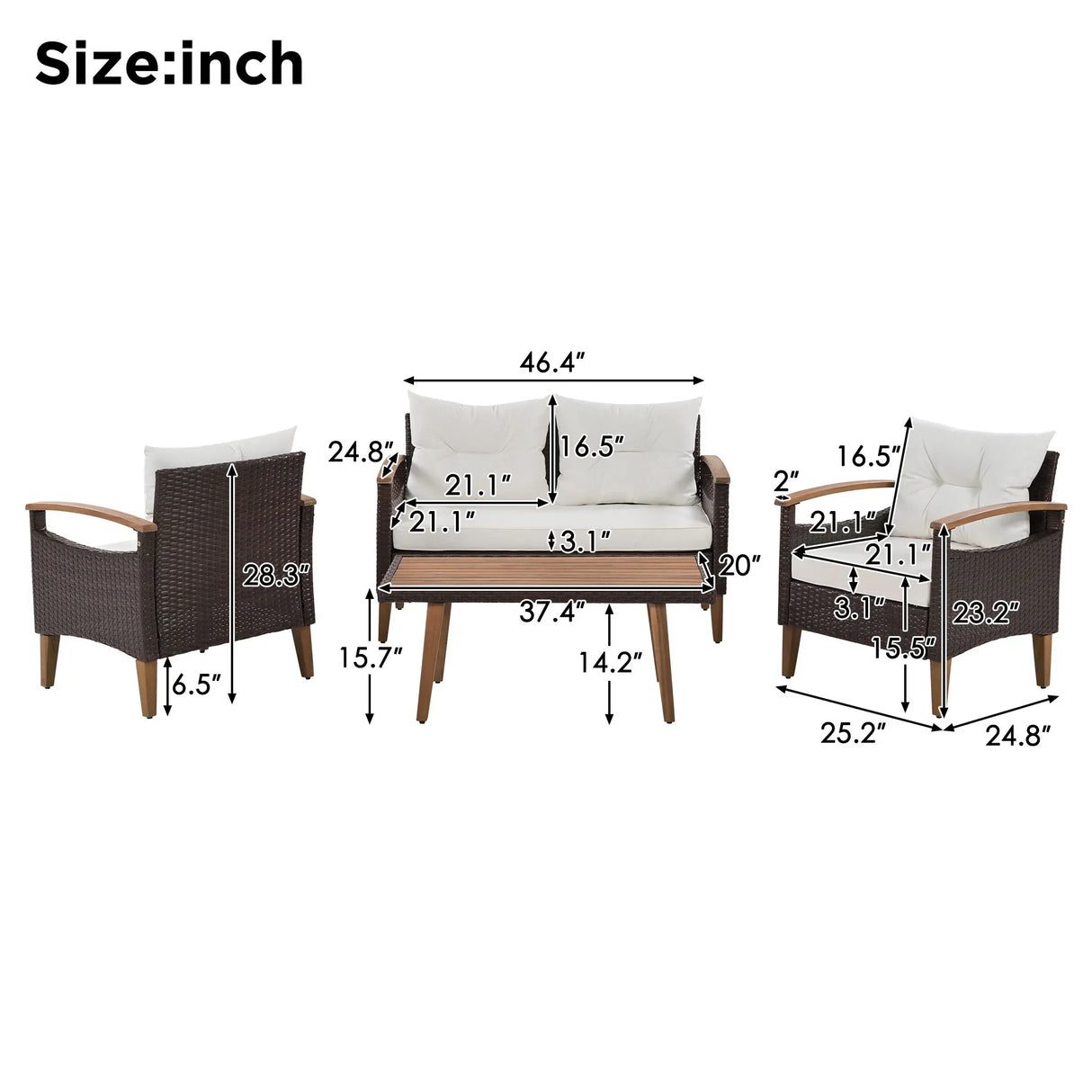 4 Piece Garden Furniture, Patio Seating Set - Furniture Home Direct