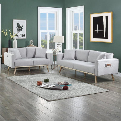 Easton - Linen Fabric Living Room Set With USB Charging Ports Pockets And Pillows (Set of 2) - Furniture Home Direct