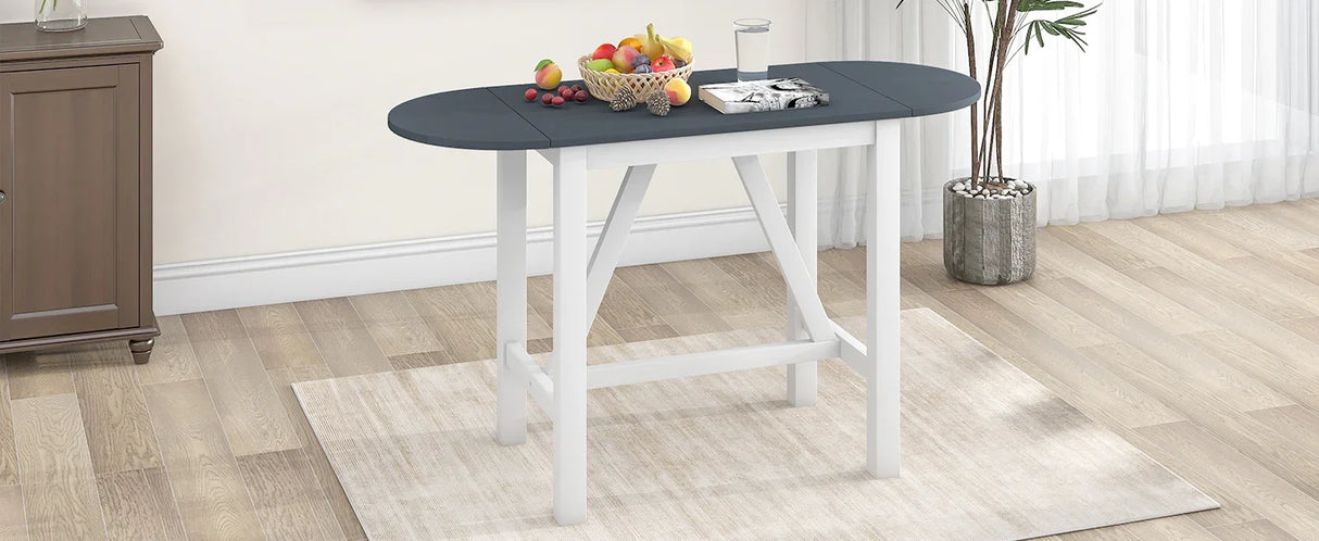 Dining Set Drop Leaf Counter Height With 2 Chairs White Gray - Furniture Home Direct